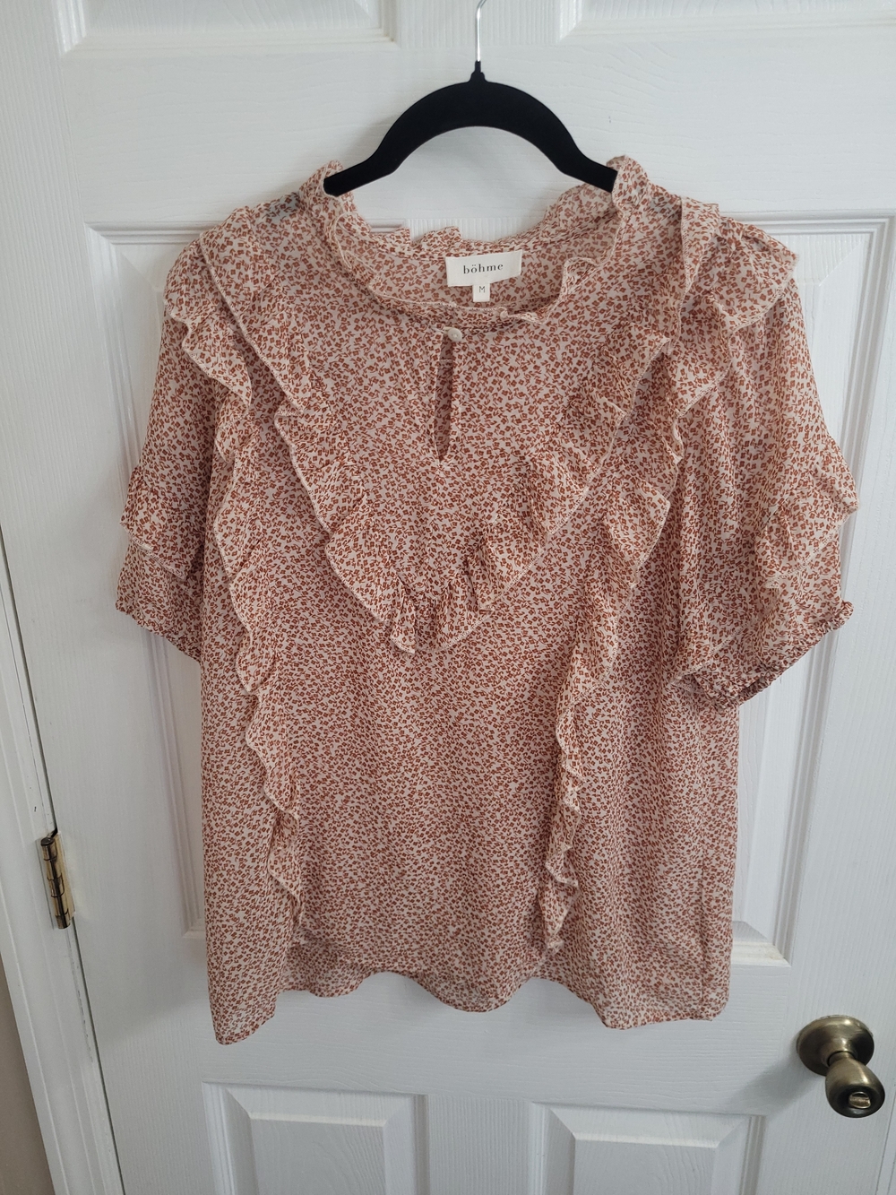 bohme Rose Tan Floral Ruffle Blouse